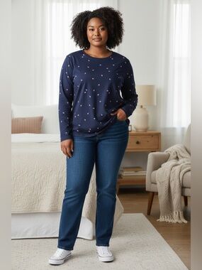 Croft & Barrow Classic Tee in Navy with Lady bug Print 1X